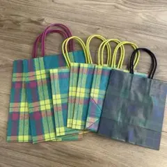 三越伊勢丹　チェック柄ショップ袋5枚セット