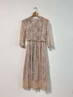 ハニーズ 総レースワンピース くすみピンク お呼ばれドレス 結婚式 パーティーS