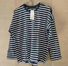 【新品】UNIQLO・スムースコットンリラックス・ボーダー長袖T・ダークグリーン