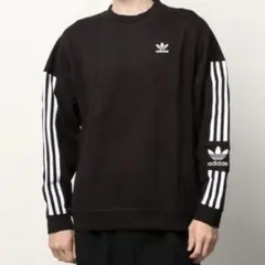 adidas ブラック トレーナー ストライプ袖