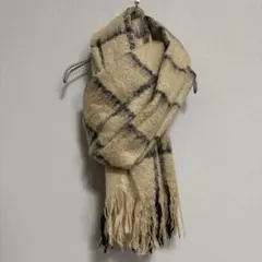 チェック柄 大判マフラー フリンジ付きふんわり 起毛 アクリル100%