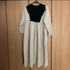 【Samansa Mos2】 ベージュ×黒ロングワンピース