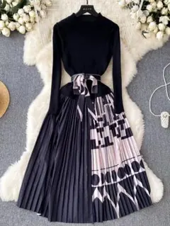 ロングワンピース　ニットワンピース　ドレス　レディース　長袖　パーティー