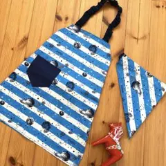 着脱簡単！ 子供エプロン 120 〜 130 三角巾セット☆ 宇宙柄