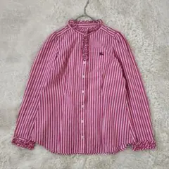 バーバリー ブルーレーベル ストライプ ホース刺繍 襟袖フリル ブラウス シャツ