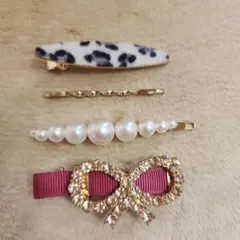 ヘアピンセット　レオパード柄　アニマル柄　パール　リボン　匿名　送料無料