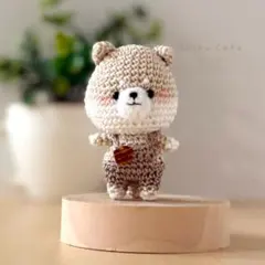 あみぐるみ　柴犬 もかしば × サロペット × ホットケーキ 手のひらサイズ