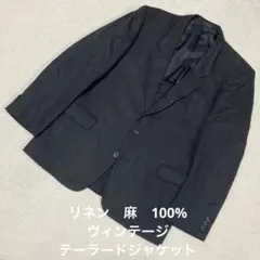 リネン麻100% ロゴスパトス　テーラードジャケット　サイズL ブラック黒のサムネイル