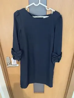 tocco closet ネイビー 袖リボン ひざ丈ワンピース