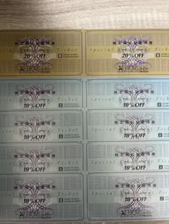 ゼビオ株主優待券　20%割引2枚、10%割引8枚