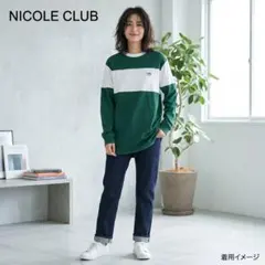 179/WG ニコルクラブ Tシャツワンピース 緑 白 クマ刺繍 ゆったり大きめのサムネイル