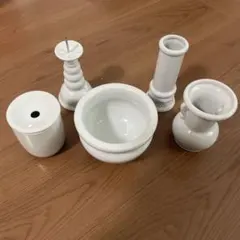 白色の陶器製仏具5点セット