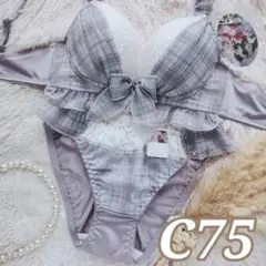 №1593【C75】シュクレチェックシフォンブラジャー＆フルバックショーツ
