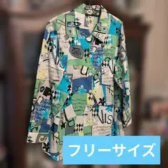 SIMPLE LIFE 長袖 シャツ 総柄 マルチカラー　オーバー深いスリットのサムネイル