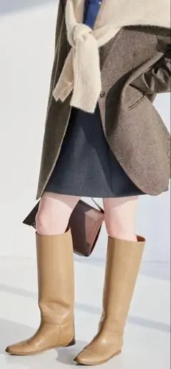 LE TALON 2cmワイドシャフトロングブーツ ベージュ　L
