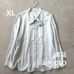UNIQLO ユニクロ レーヨンボウタイブラウス XL ライトグレー 長袖シャツ