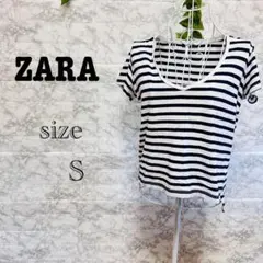 【i52】【ZARA】　ストライプ Vネック Tシャツ 【S】 訳あり品　半袖