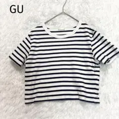 【ジーユー】ショート丈半袖カットソー　クロップド丈　ボーダー柄　Tシャツのサムネイル