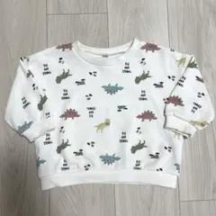 恐竜柄 ホワイト 裏毛トレーナー 80