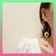 フープピアス ハート ゴールド 立体ハート ぷっくりハート オルチャン