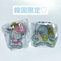 韓国 サンリオ ホログラム キーリング ポチャッコ タキシードサム はぴだんぶい
