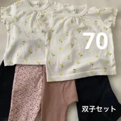 双子70半袖レモン柄Tシャツ2枚&パンツ　レギンス4本セット　6点まとめ売り