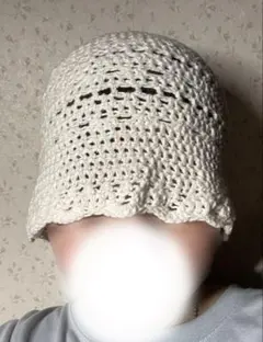ハンドメイド 透かし編み バケットハット ホワイトのサムネイル