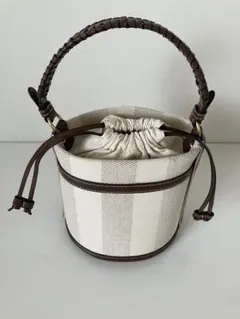 ZARAストライプ柄キャンバスバケットバック(円筒型)