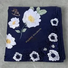 ピエールバルマン ハンカチ ネイビー 花柄 レース 上品 大人可愛い