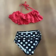 赤フリル女の子水着　110cm