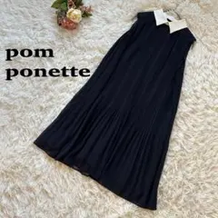 【ポンポネットジュニア】紺チュールワンピ140 白襟　取外しリボン　フォーマル