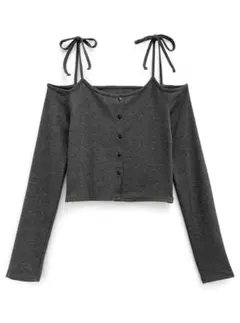 グレイル　ショルダーリボンオフショルテレコリブトップス[dk1263]チャコール