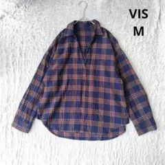 【ヴィス】ネルシャツ　チェック柄ブラウス スキッパーシャツ　 長袖 　М