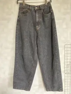 グレー ワイドレッグデニムパンツ L