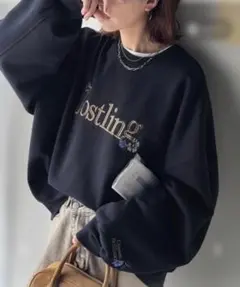 クラシカルエルフ　フラワー刺繍裏起毛スウェット トレーナー ネイビー　S