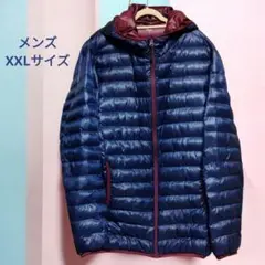 フード付きダウンジャケット ネイビー/ワインレッド