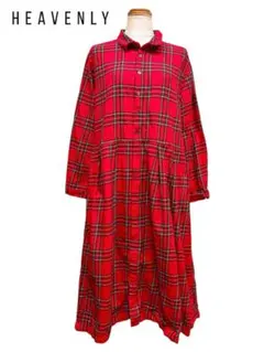 HEAVENLY 秋冬 リネン コットン タータンチェック柄 シャツワンピース