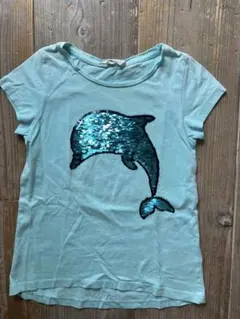 H&M エイチアンドエム イルカ スパンコール Tシャツ 水色 サイズ130
