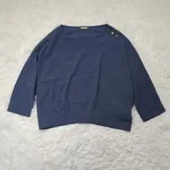 ビームスハート ボートネックブラウス Fサイズ ネイビーブルー