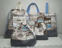 乗り物柄 入園入学グッズ 入園入学5点セット レッスンバッグ他 ハンドメイド