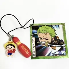 ワンピース　ルフィ　ゾロ　フィギュアストラップ　ビックリマンシール　ラウンドワン