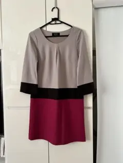 【C de C 】カラー ブロック 七分袖 ワンピース
