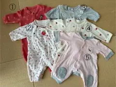 50〜70cm女の子ベビーロンパース5点セット秋冬　古着