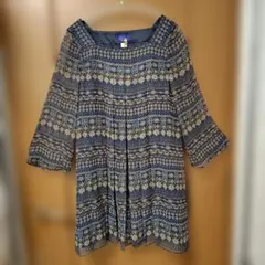 nicole ネイビー系幾何学模様ワンピース 長袖　　サイズ38