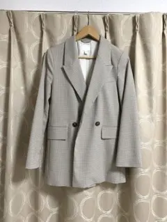 H&M ベージュ チェック柄 テーラードジャケット