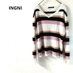 イング 　長袖トップス　ストライプ　 Vネック　カジュアル　М