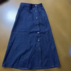 ダークデニム ボタン付きロングタイトスカート