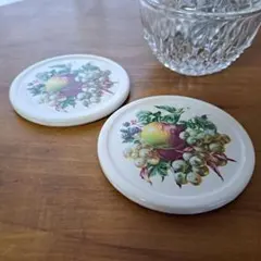 昭和レトロなフルーツ柄コースター 陶器製 2枚セット