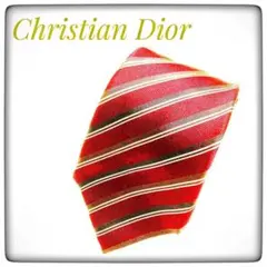 ChristianDiorクリスチャンディオール赤茶ストライプネクタイ 高級上品のサムネイル
