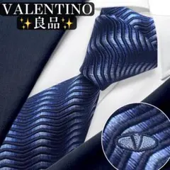 良品✨VALENTINO ネクタイ　Vロゴ　ジャガード　ネイビー　光沢感のサムネイル